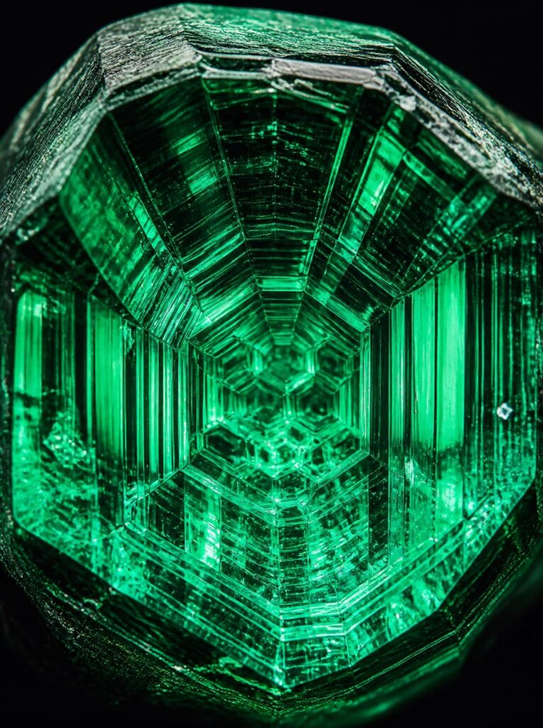 Pristine Internal Structure Of Emerald Crystal Showing Flawless Geometric Crystalline Formations Hexagonal Patterns And Pure Transparent Green Clarity From Within 1 765x1024